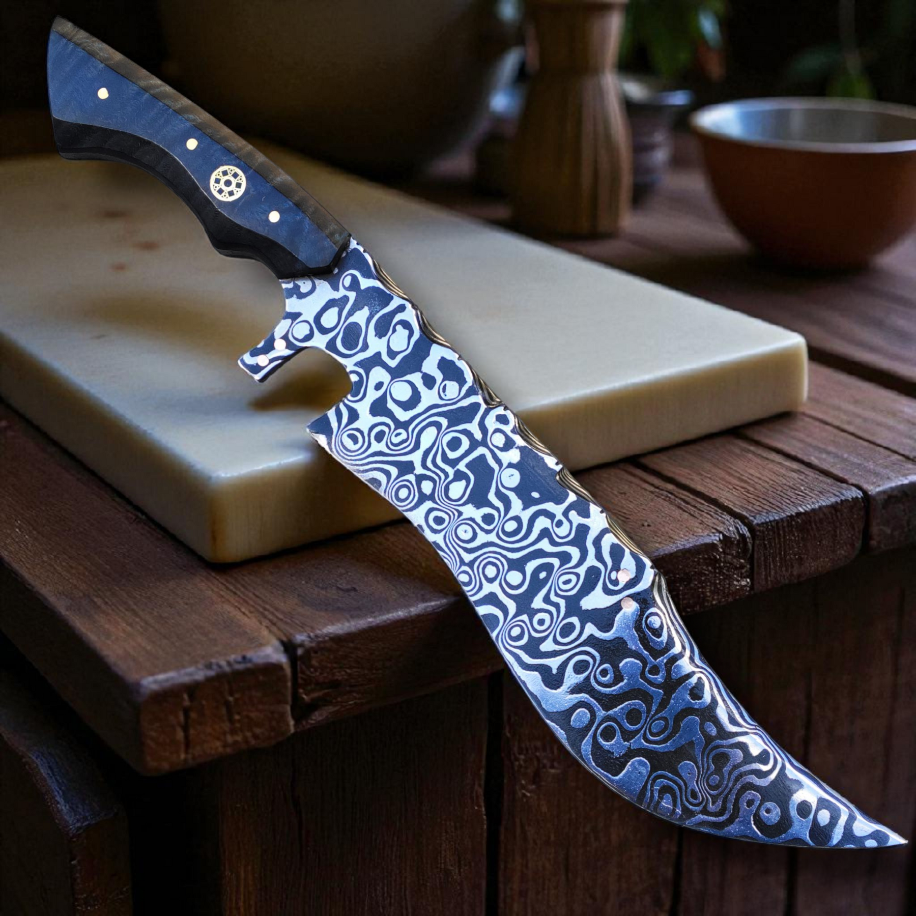 Faca Artesanal em Aço Damasco – Edição Colecionador – Padrão Aleatório – 11" Lâmina