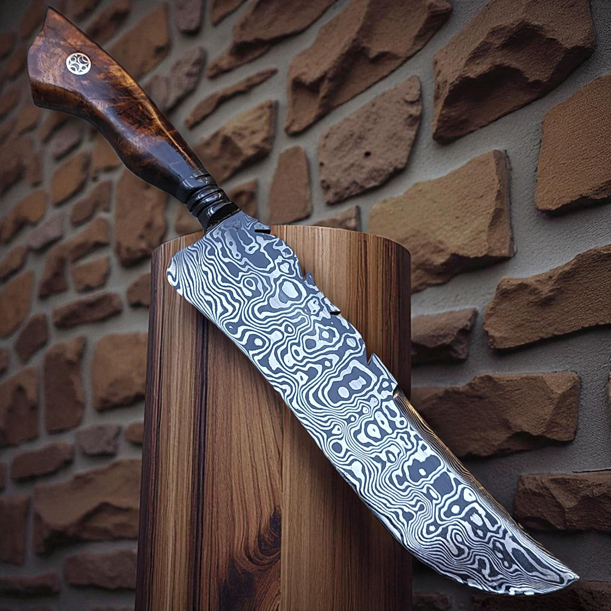 Faca Artesanal em Aço Damasco – Edição Colecionador – Padrão Aleatório – 9" Lâmina