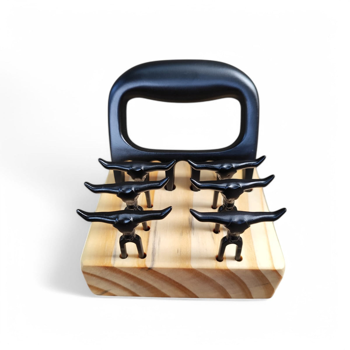 Kit profissional 1 Garra, 6 Palitos E Base De Madeira Para Churasco black